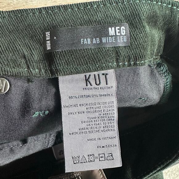Kut from the Kloth Meg Corduroy Fab Ab Wide Leg Dark Forest Green 4 Petite - Picture 9 of 14